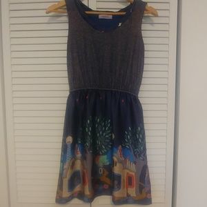 Dark Blue Summer Dress | Printed Faux Silk Skirt